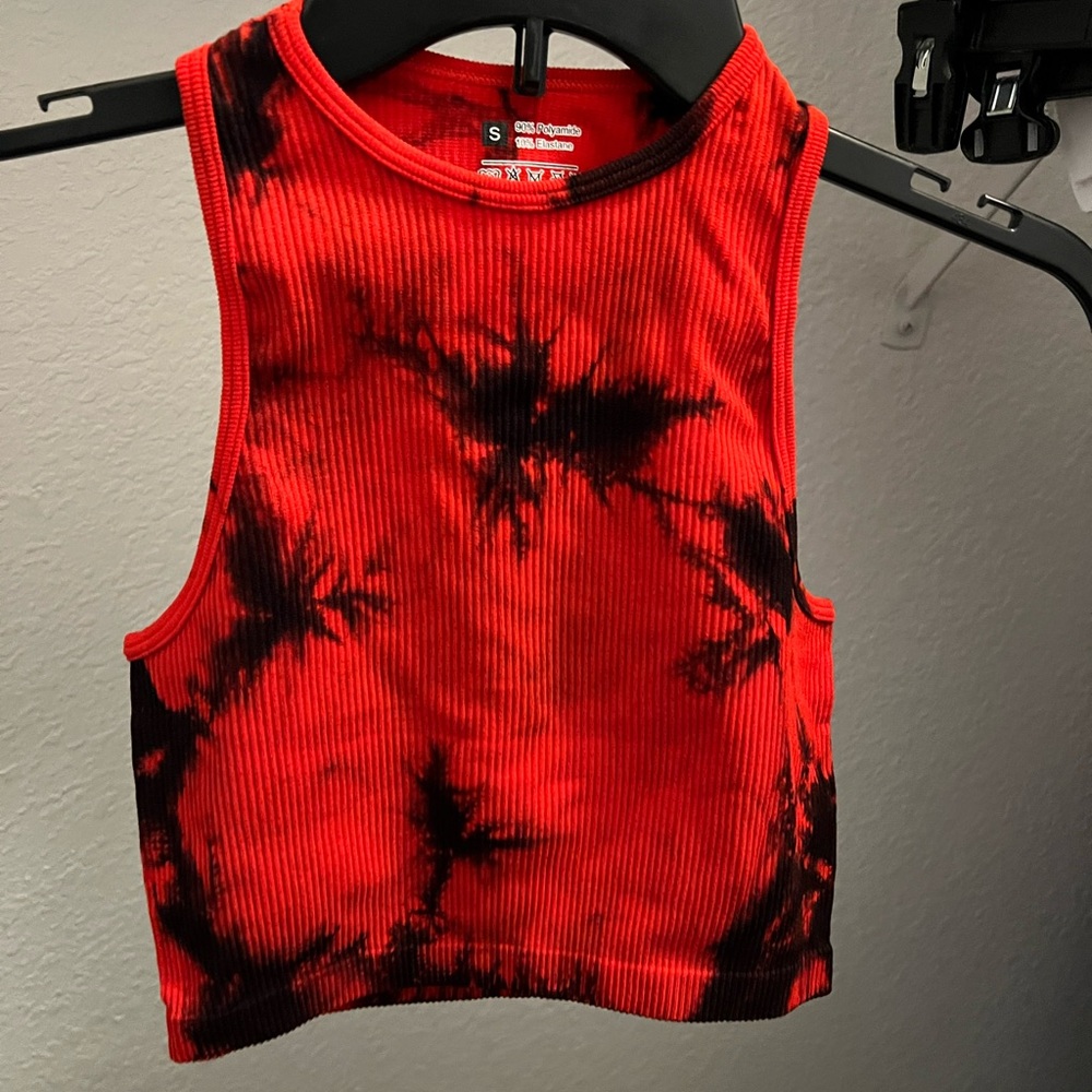 Red and Black Ribbed Crop Tank Top